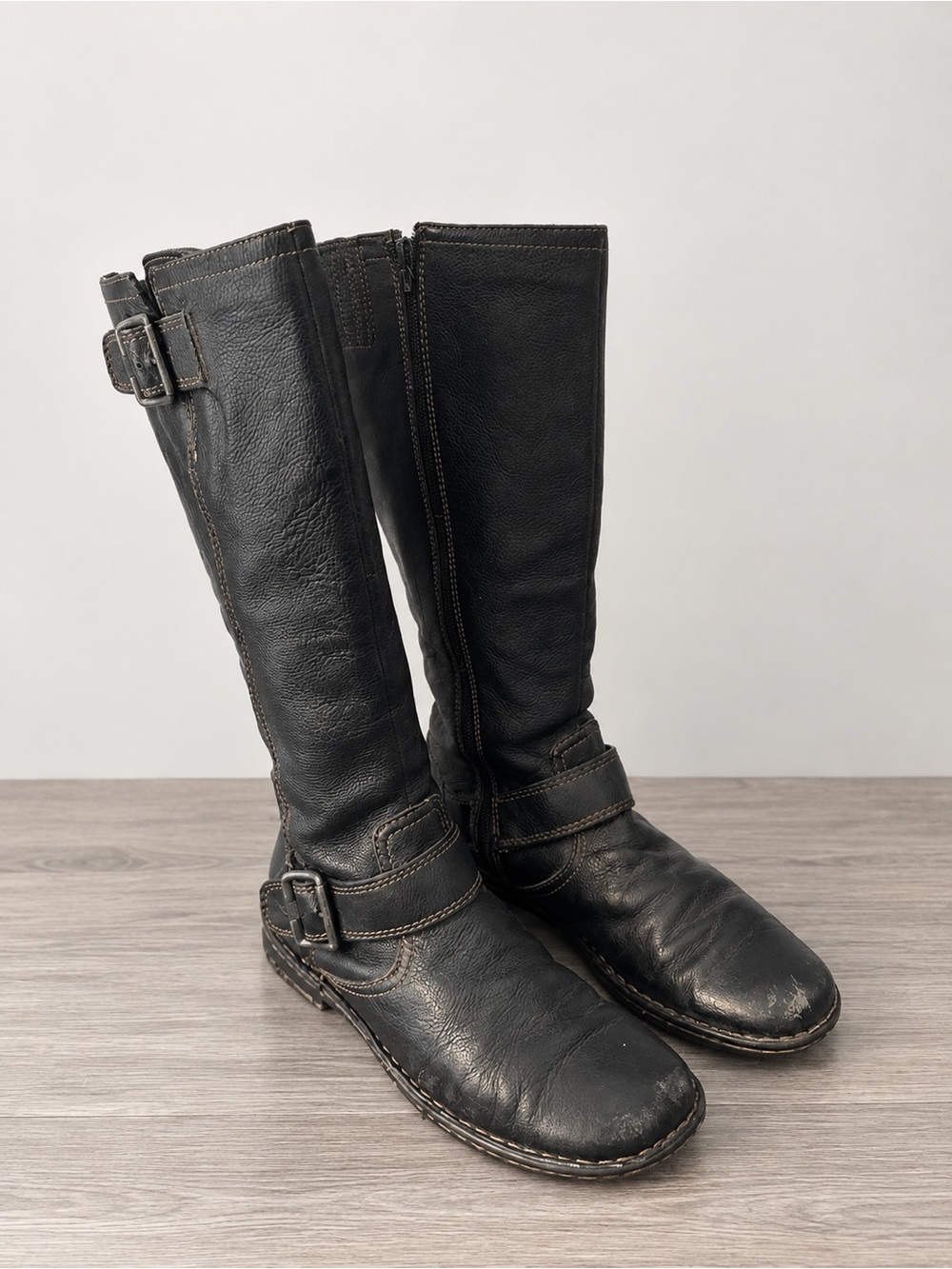 boc Black Leather Boots with Buckle Straps